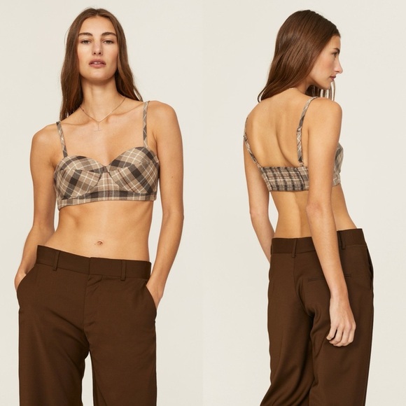 Favorite Daughter Ex Boyfriend Plaid Bra Top Brown Beige - Picture 5 of 15
